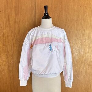 adidas white retro style wind-stopper crew with retro skiier graphic M